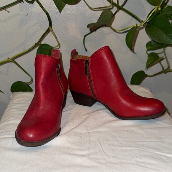 Lucky Brand Shoes - Lucky Brand Red Leather Ankle Booties with Side Zip Like New